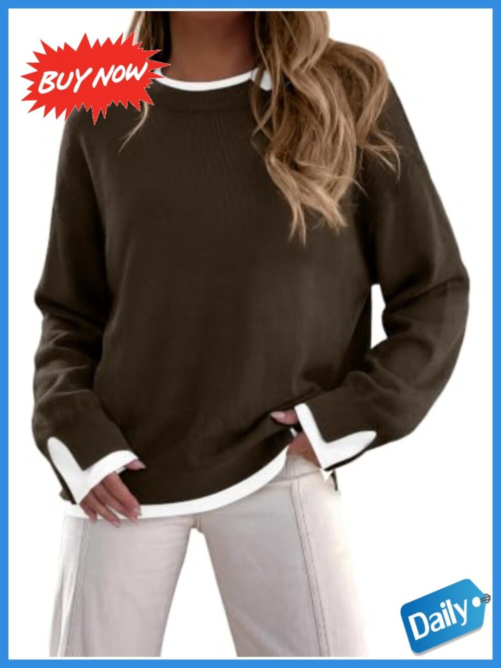 Long Sleeve Crew Neck Ribbed Knit Pullover Sweater Lightweight - Picture 3 of 5